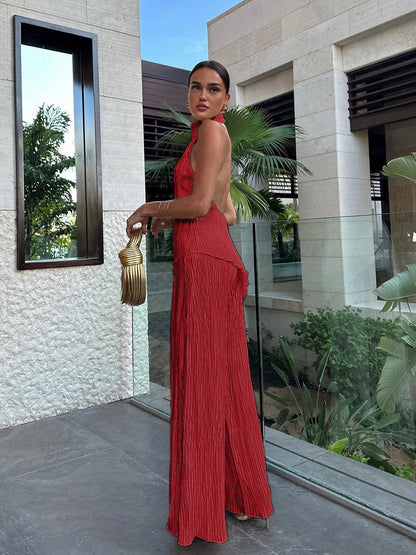 Serena | Women's Wide Leg Pants & Pleated Halter Top Set