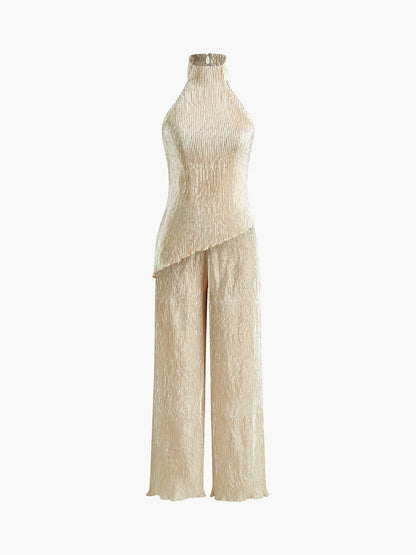 Serena | Women's Wide Leg Pants & Pleated Halter Top Set