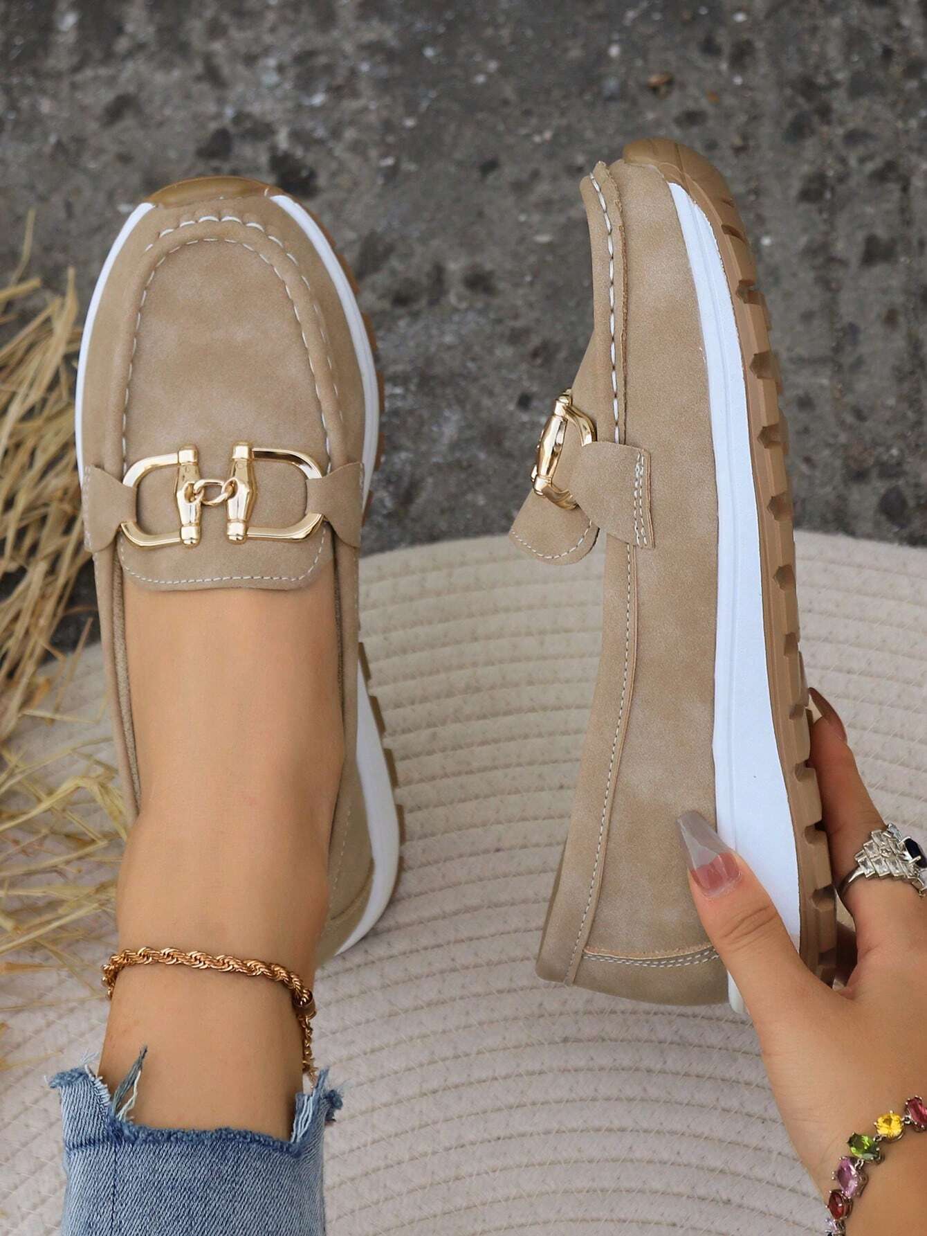 Pearl | Women's Gold Buckle Comfort Loafers