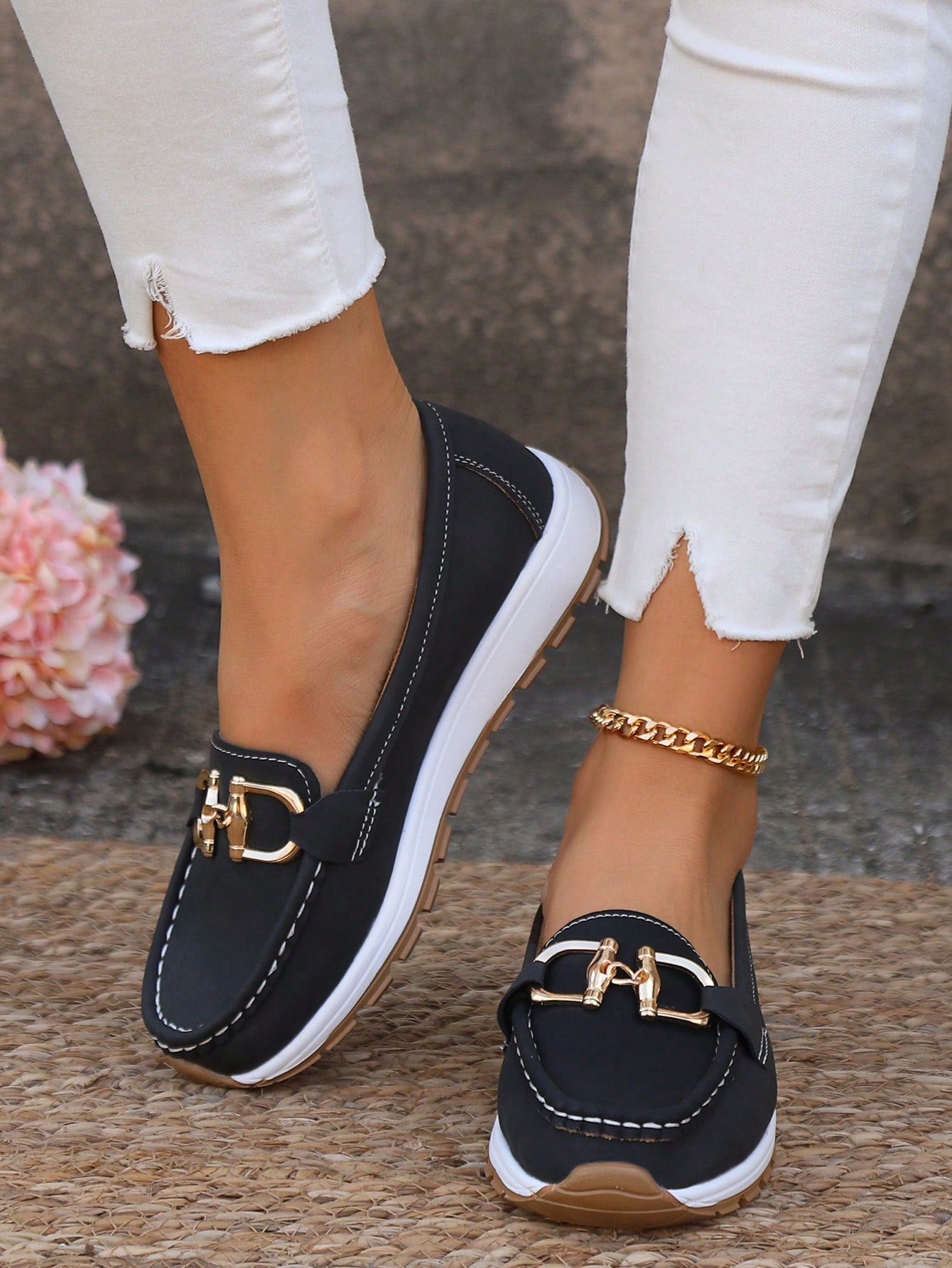 Pearl | Women's Gold Buckle Comfort Loafers