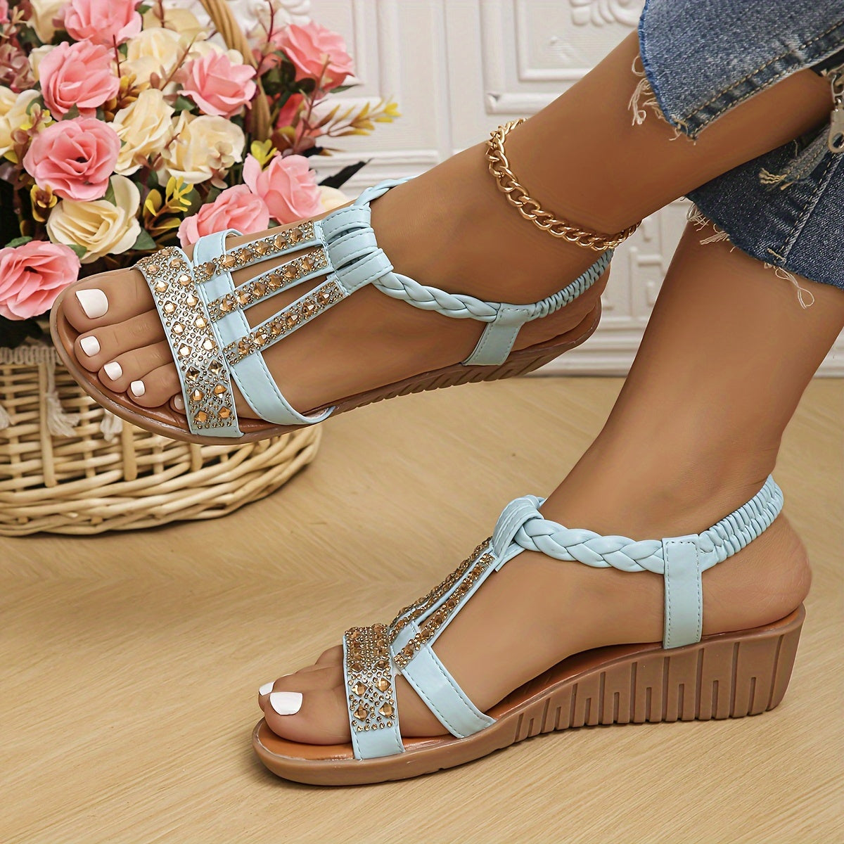 Adelaide | Women's Rhinestone Woven Sandals