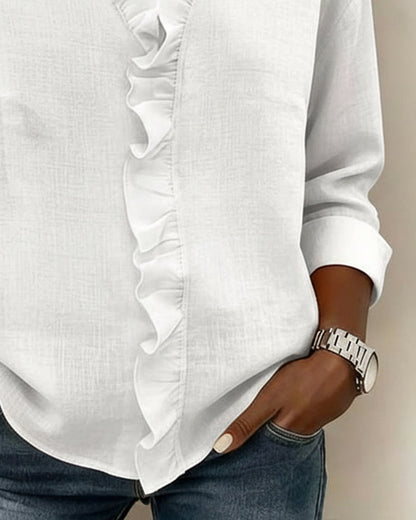Veda | Women's Ruffle V-Neck Long Sleeve Blouse Spring Top