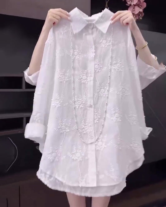 Solange | Floral Solid Colour Shirt with Dropped Shoulders