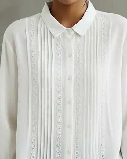 Lucy | Women's Lace Trim Button-Up Long Sleeve Blouse
