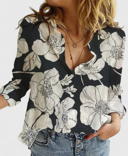 Corinna | Women's Linen Button Down Shirt with Lapel Collar