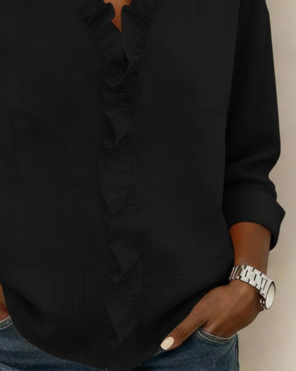Veda | Women's Ruffle V-Neck Long Sleeve Blouse Spring Top