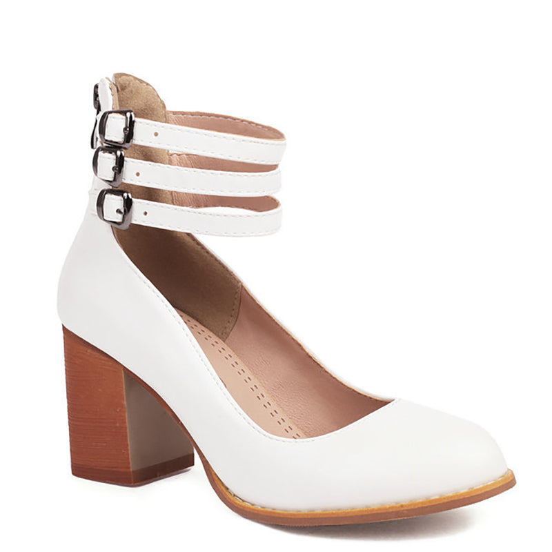 Harriet | Smooth Sandals with Ankle Strap and Thick Heel