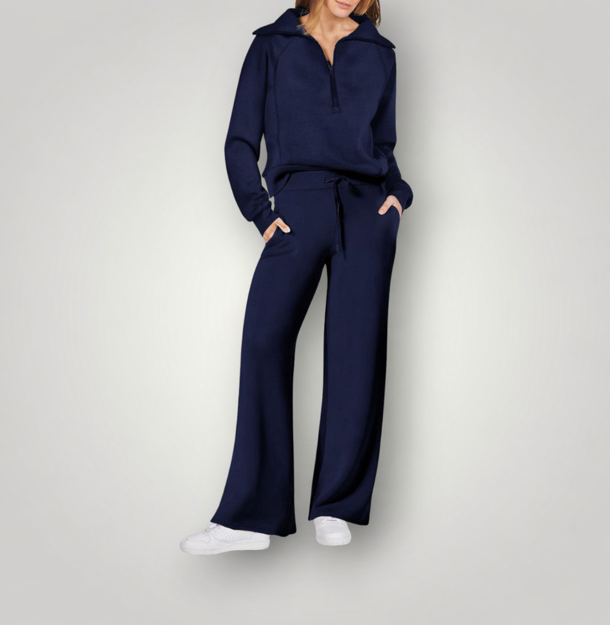 Luna | Women's Wide Leg Lounge Set Half Zip Sweatshirt