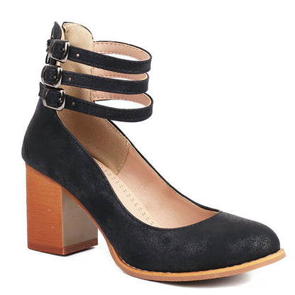 Harriet | Smooth Sandals with Ankle Strap and Thick Heel