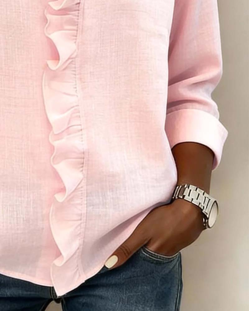 Veda | Women's Ruffle V-Neck Long Sleeve Blouse Spring Top