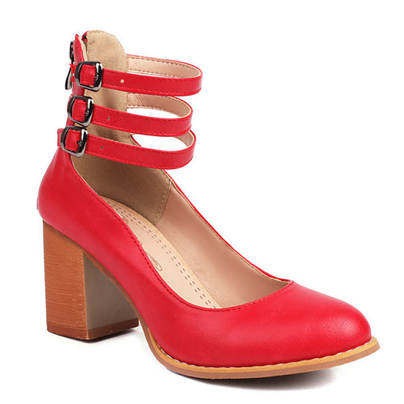 Harriet | Smooth Sandals with Ankle Strap and Thick Heel