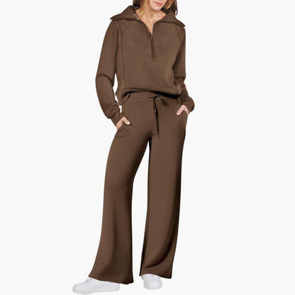 Daphne | Women's Wide Leg Pants & Half Zip Lounge Set
