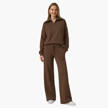Daphne | Women's Wide Leg Pants & Half Zip Lounge Set