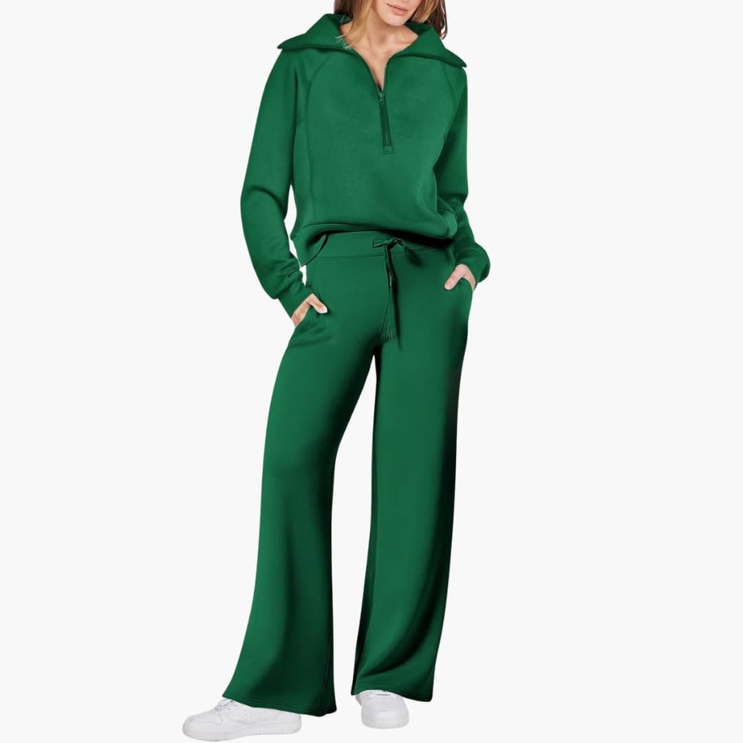 Daphne | Women's Wide Leg Pants & Half Zip Lounge Set