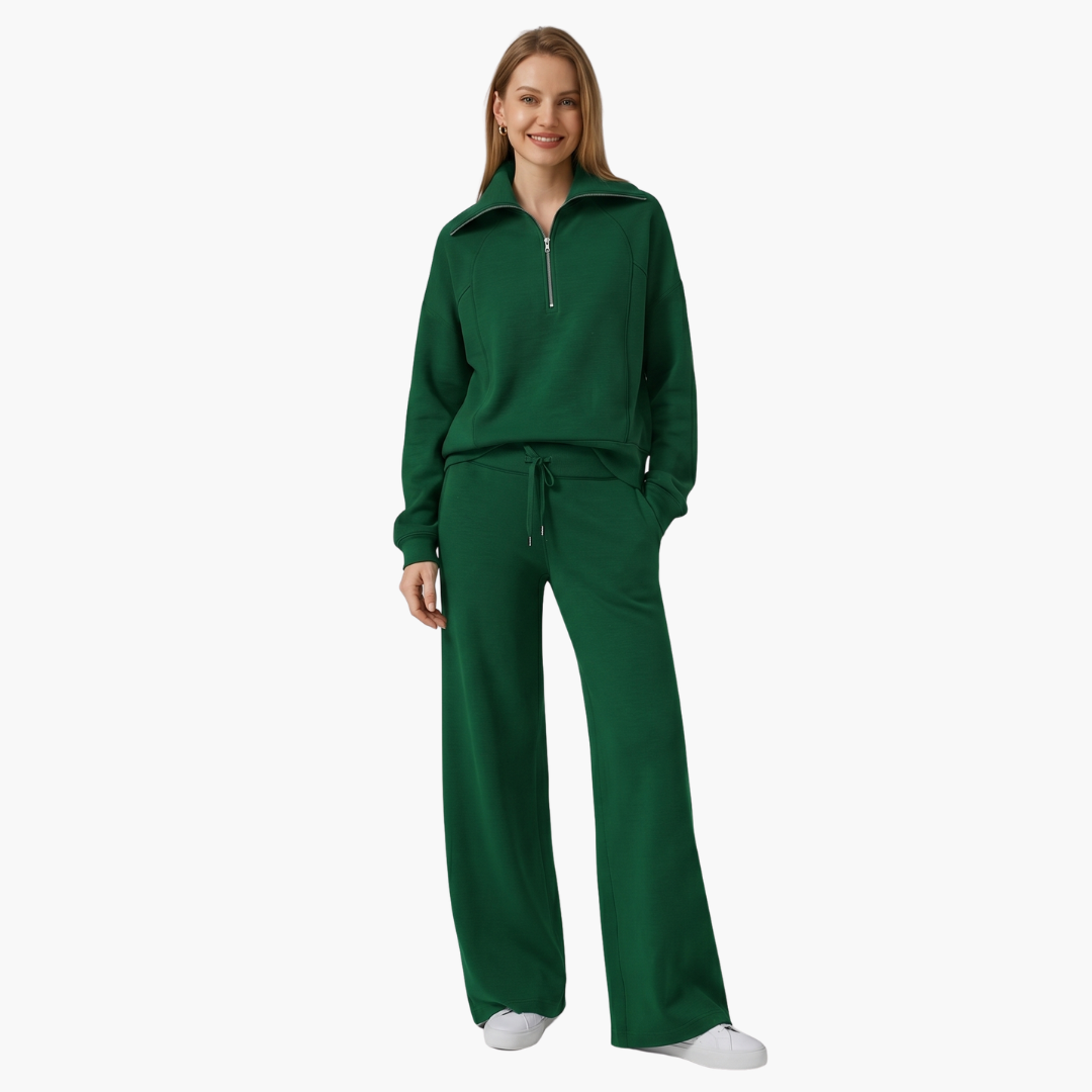 Daphne | Women's Wide Leg Pants & Half Zip Lounge Set