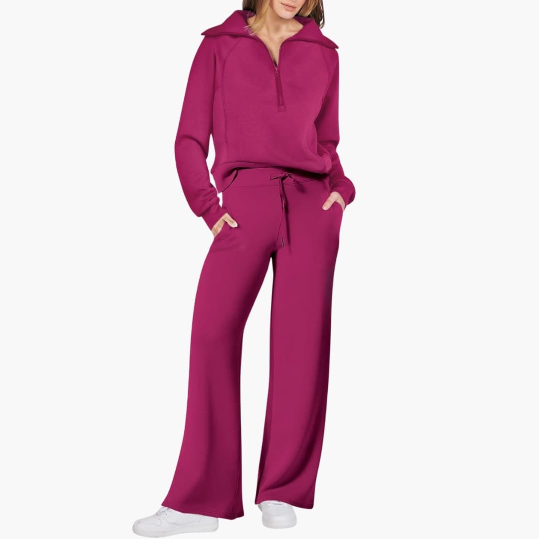Daphne | Women's Wide Leg Pants & Half Zip Lounge Set