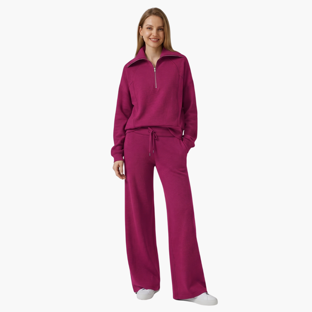 Daphne | Women's Wide Leg Pants & Half Zip Lounge Set