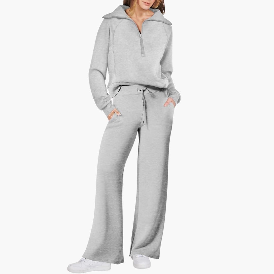 Daphne | Women's Wide Leg Pants & Half Zip Lounge Set