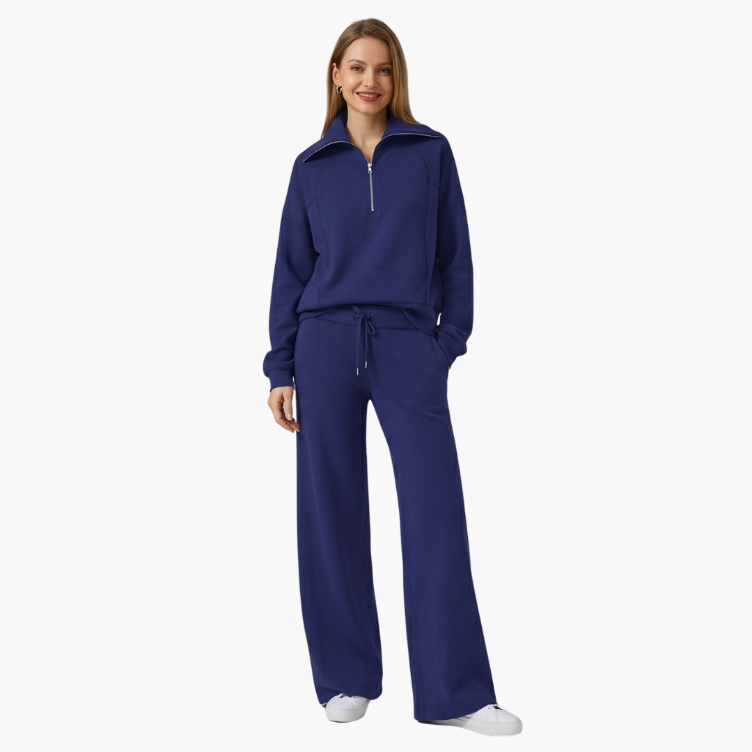 Daphne | Women's Wide Leg Pants & Half Zip Lounge Set