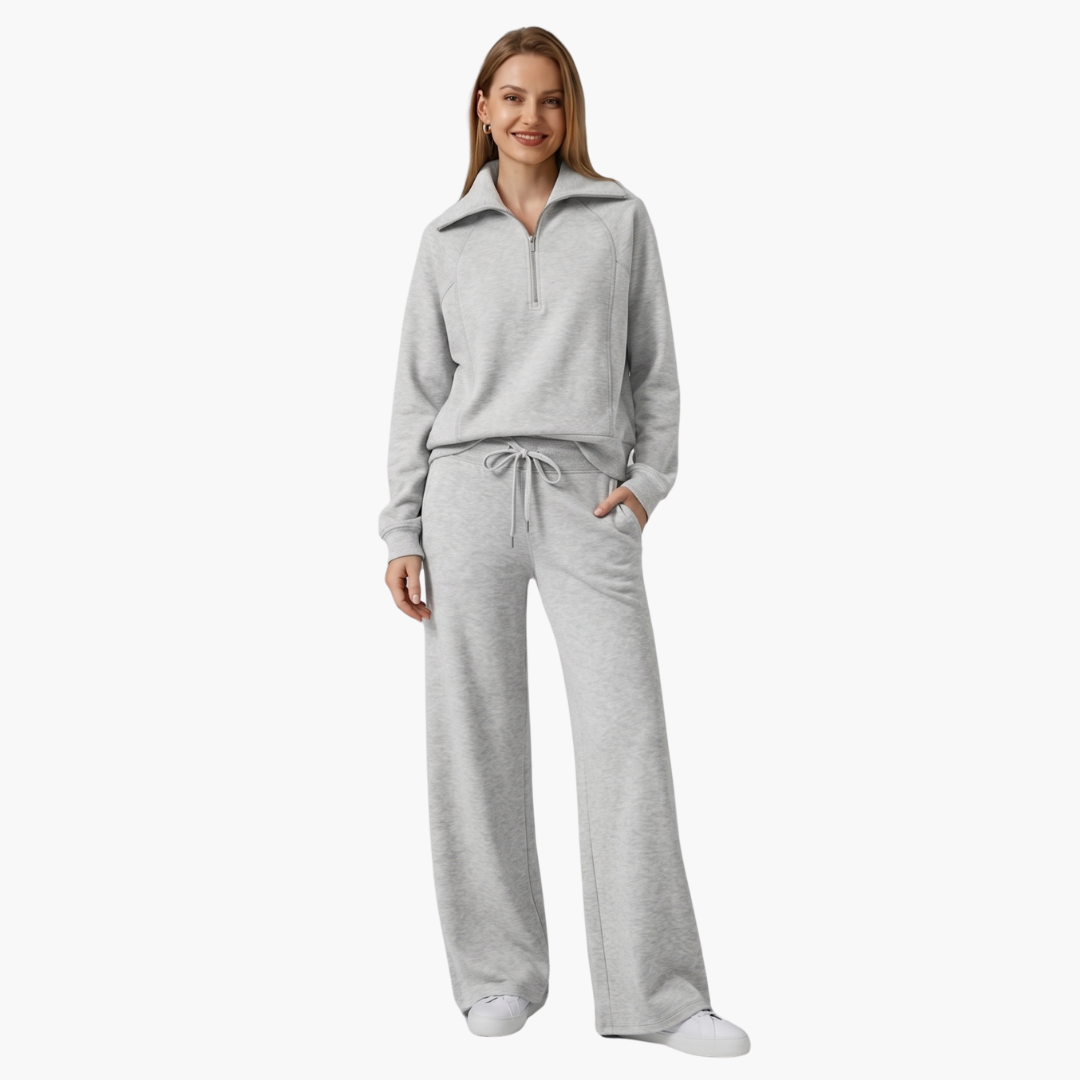 Daphne | Women's Wide Leg Pants & Half Zip Lounge Set