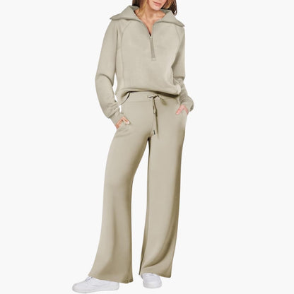 Daphne | Women's Wide Leg Pants & Half Zip Lounge Set