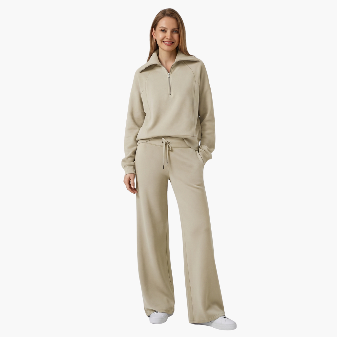 Daphne | Women's Wide Leg Pants & Half Zip Lounge Set