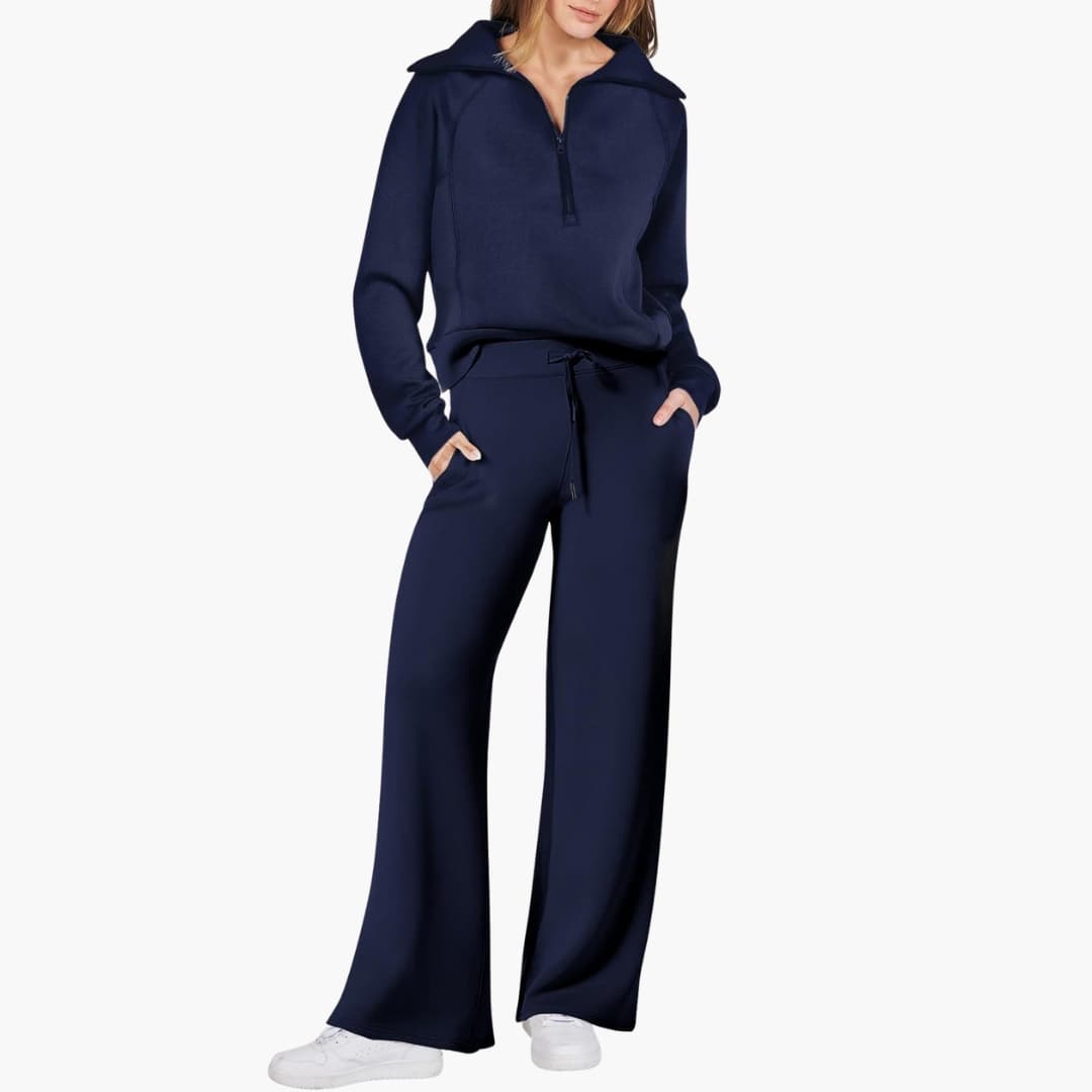 Daphne | Women's Wide Leg Pants & Half Zip Lounge Set