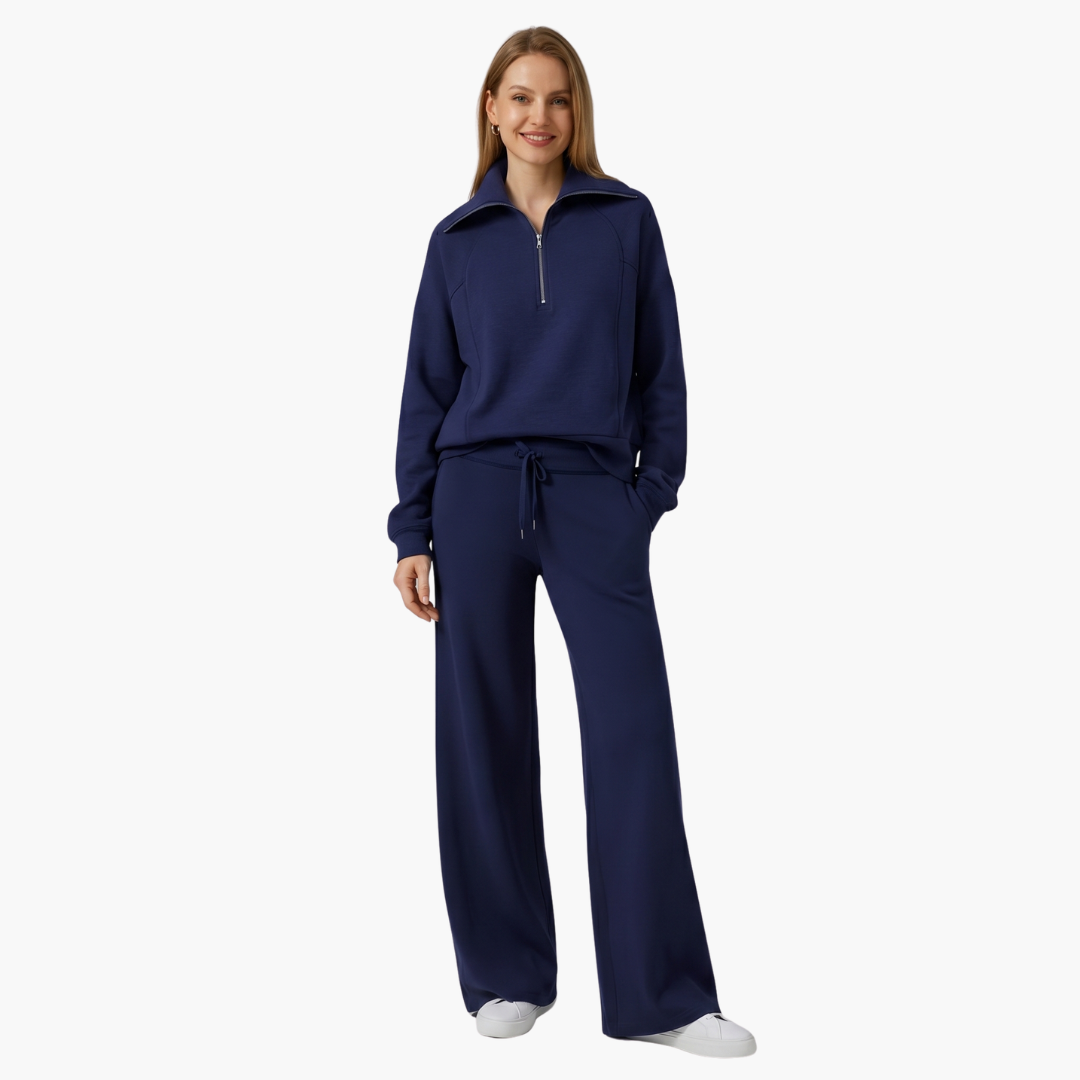 Daphne | Women's Wide Leg Pants & Half Zip Lounge Set