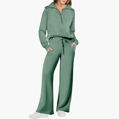 Daphne | Women's Wide Leg Pants & Half Zip Lounge Set