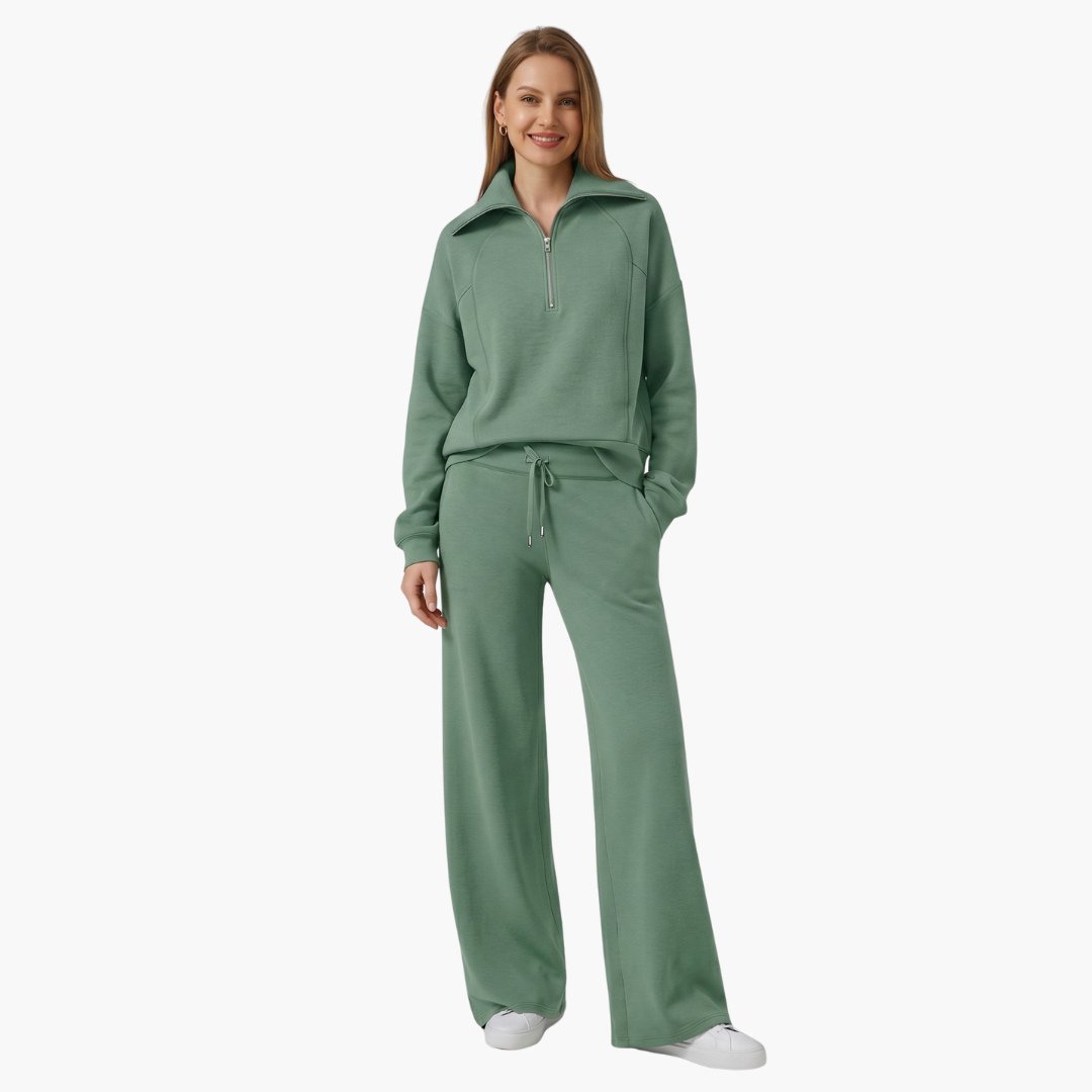 Daphne | Women's Wide Leg Pants & Half Zip Lounge Set