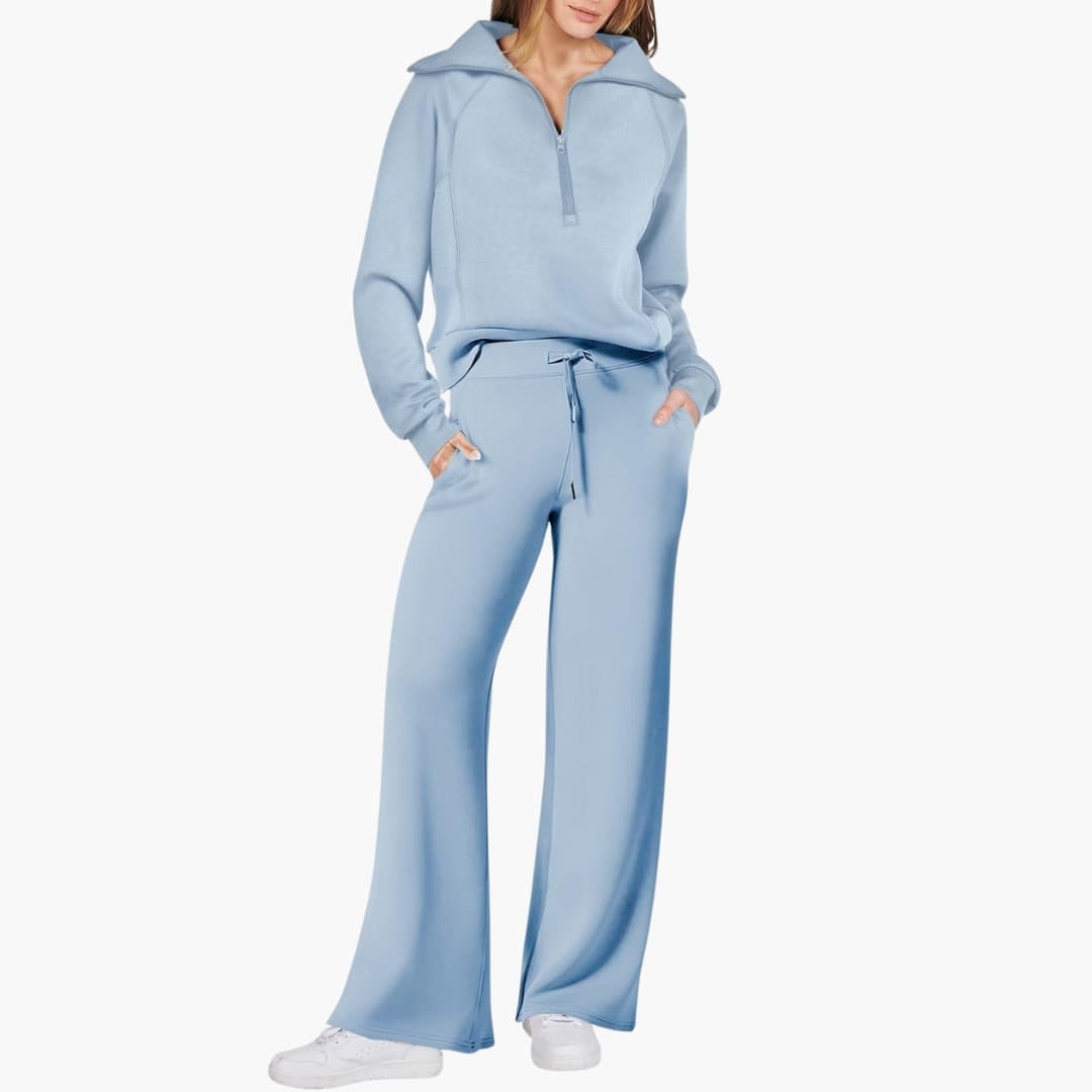 Daphne | Women's Wide Leg Pants & Half Zip Lounge Set
