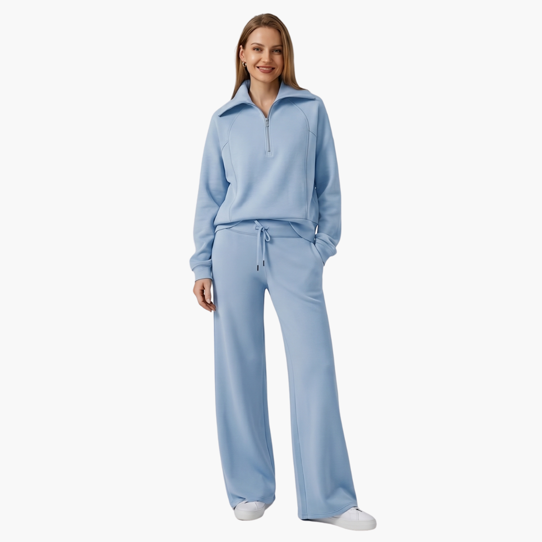 Daphne | Women's Wide Leg Pants & Half Zip Lounge Set