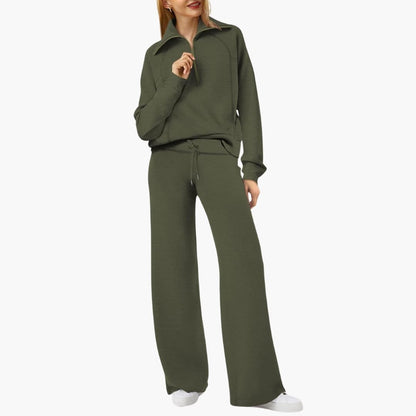 Daphne | Women's Wide Leg Pants & Half Zip Lounge Set