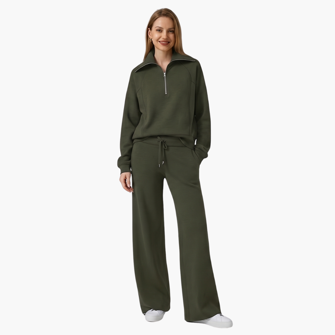 Daphne | Women's Wide Leg Pants & Half Zip Lounge Set