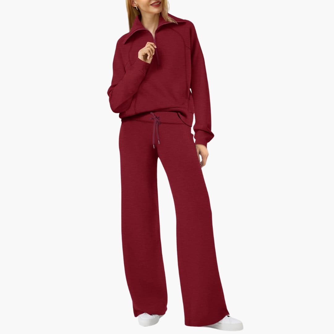 Daphne | Women's Wide Leg Pants & Half Zip Lounge Set