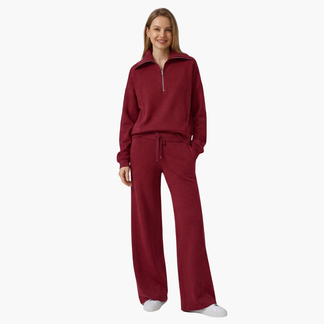 Daphne | Women's Wide Leg Pants & Half Zip Lounge Set