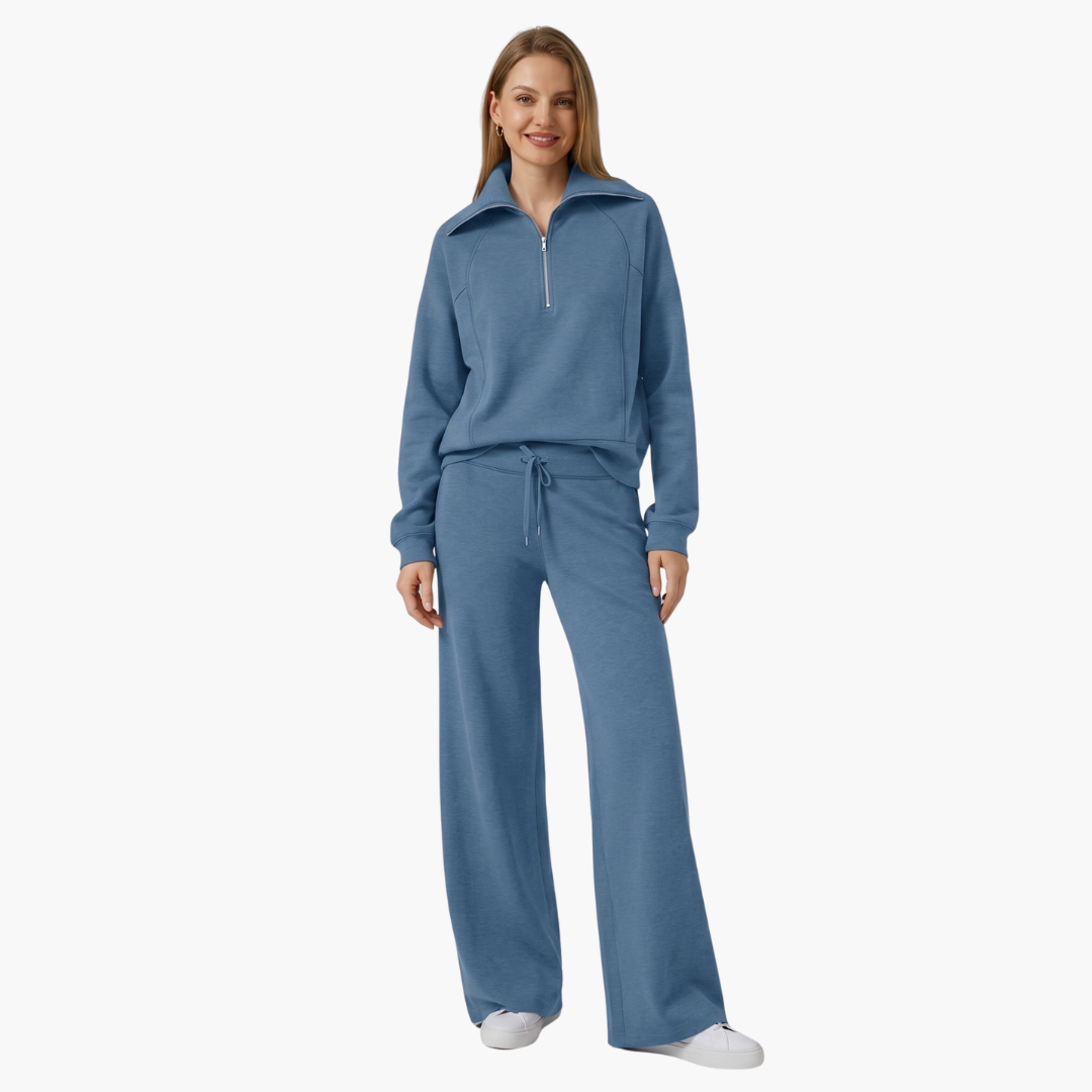 Daphne | Women's Wide Leg Pants & Half Zip Lounge Set