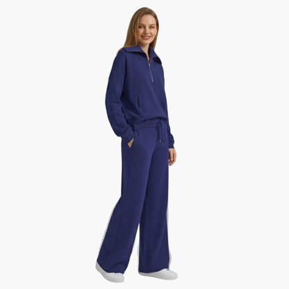 Daphne | Women's Wide Leg Pants & Half Zip Lounge Set