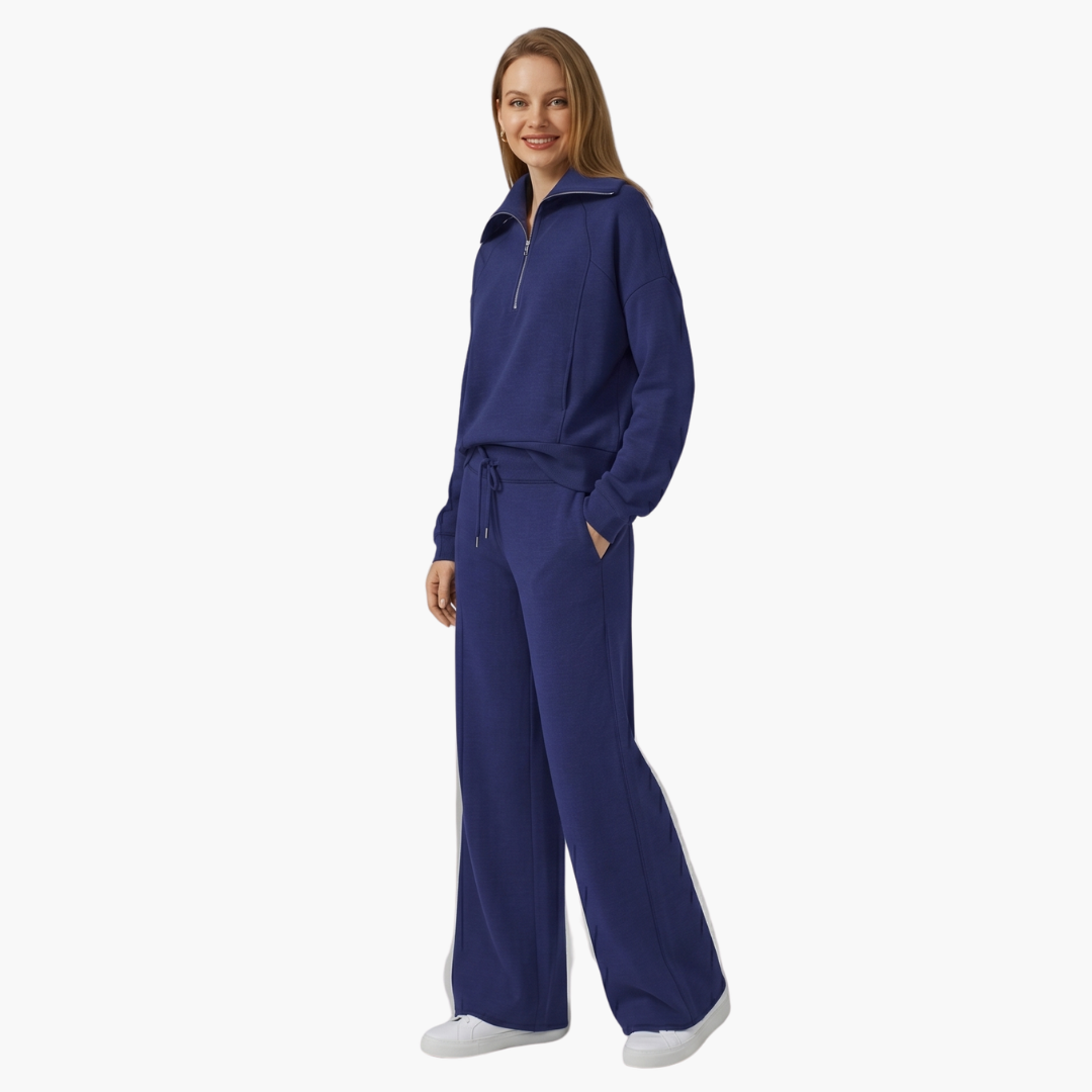 Daphne | Women's Wide Leg Pants & Half Zip Lounge Set