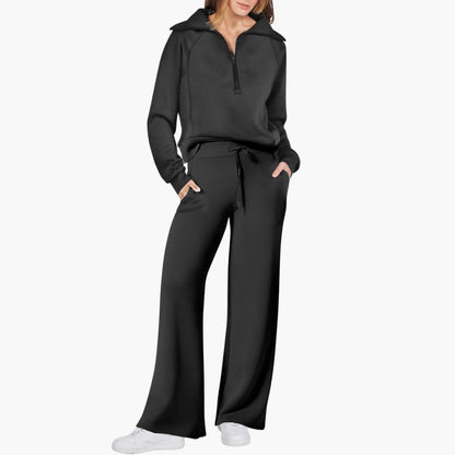Daphne | Women's Wide Leg Pants & Half Zip Lounge Set
