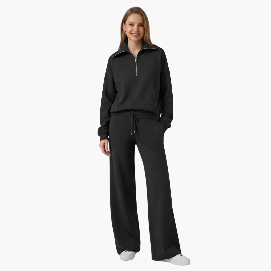 Daphne | Women's Wide Leg Pants & Half Zip Lounge Set