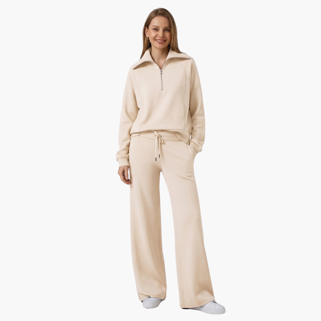 Daphne | Women's Wide Leg Pants & Half Zip Lounge Set