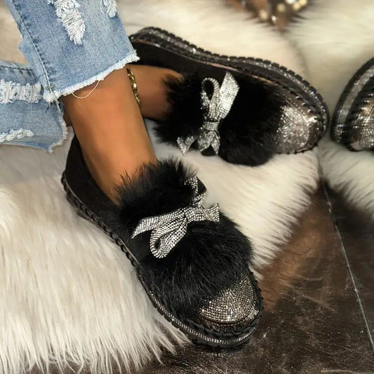 Allison™ | Women's Crystal Bow Slip-On Loafers
