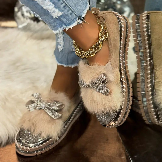 Allison™ | Women's Crystal Bow Slip-On Loafers