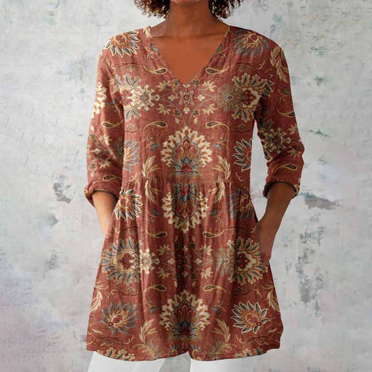 Jacqueline™ | Women's V-Neck 3/4 Sleeve Printed Tunic
