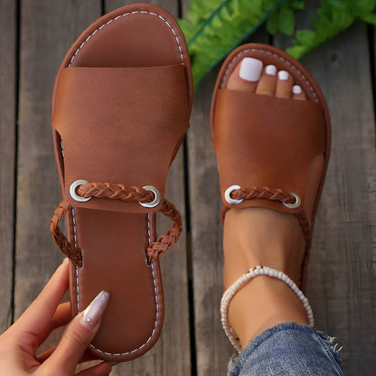 Gwendolyn | Women's Woven Slip-On Buckle Sandals