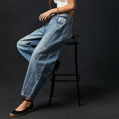 Grainne | Women's High Waist Barrel Leg Jeans Easy-Fit Denim