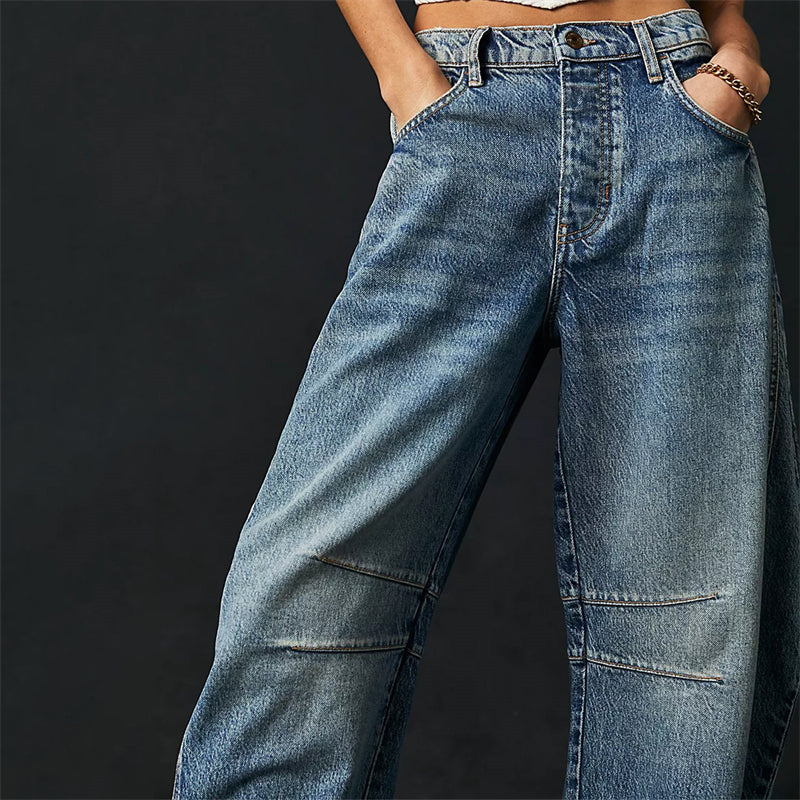Grainne | Women's High Waist Barrel Leg Jeans Easy-Fit Denim
