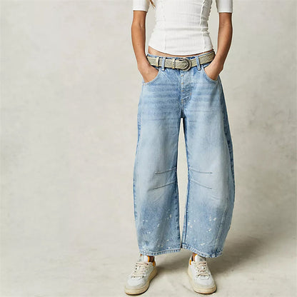 Grainne | Women's High Waist Barrel Leg Jeans Easy-Fit Denim