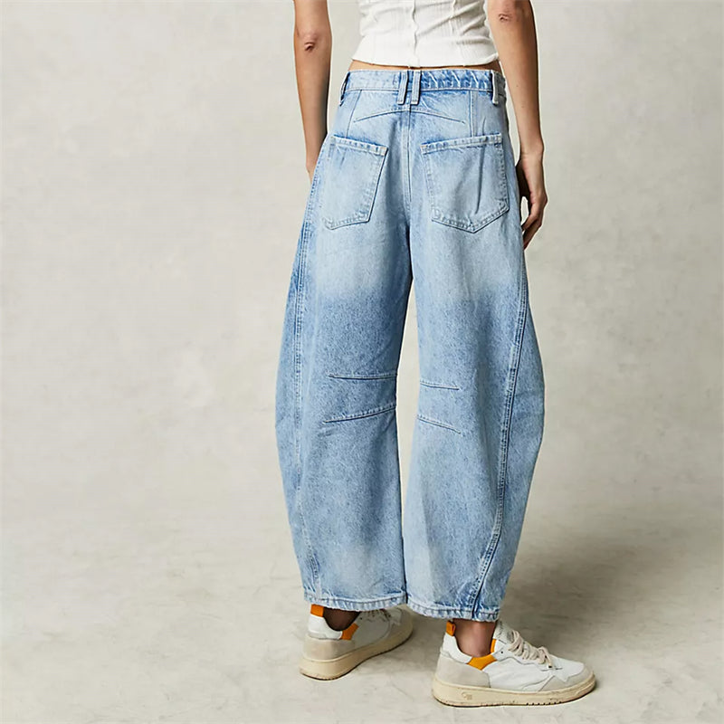 Grainne | Women's High Waist Barrel Leg Jeans Easy-Fit Denim
